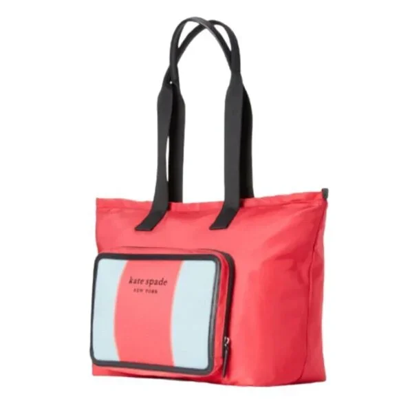 Kate Spade Journey Large Tote Nylon Shoulder Bag Red Packable Travel Lightweight - Picture 9 of 9